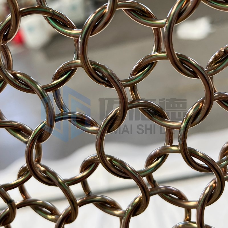 Stainless Steel Metal Architectural Cooper Gold Bronze Interior Design Welded Wholesale Chainmail Curtain Decorative Ring Metal Mesh Curtains