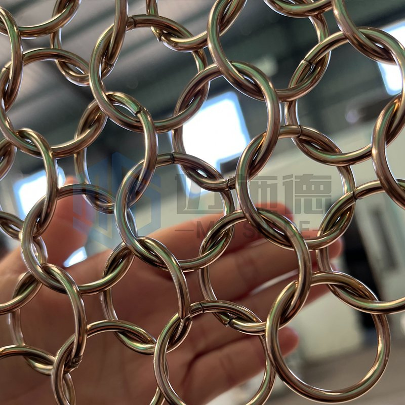 Stainless Steel Metal Architectural Cooper Gold Bronze Interior Design Welded Wholesale Chainmail Curtain Decorative Ring Metal Mesh Curtains