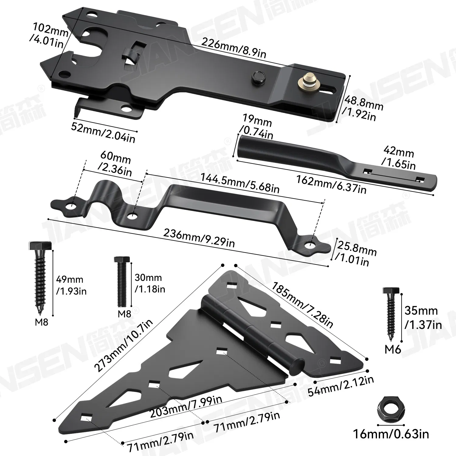 Traditional Heavy Duty Wood Gates Hardware Sets Decorative Fence Hardware Kit Gate Hardware Sets Black Stainless Steel for Outdoor Doors