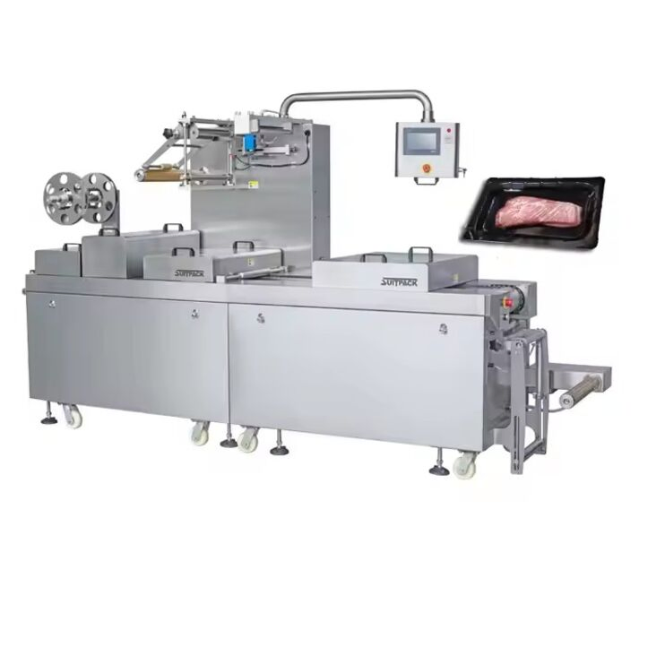 Fully Automatic Thermoforming Stretch Film Continuous Vacuum Packaging Sealing Machine for Corn, Chicken, Cheese, Beef