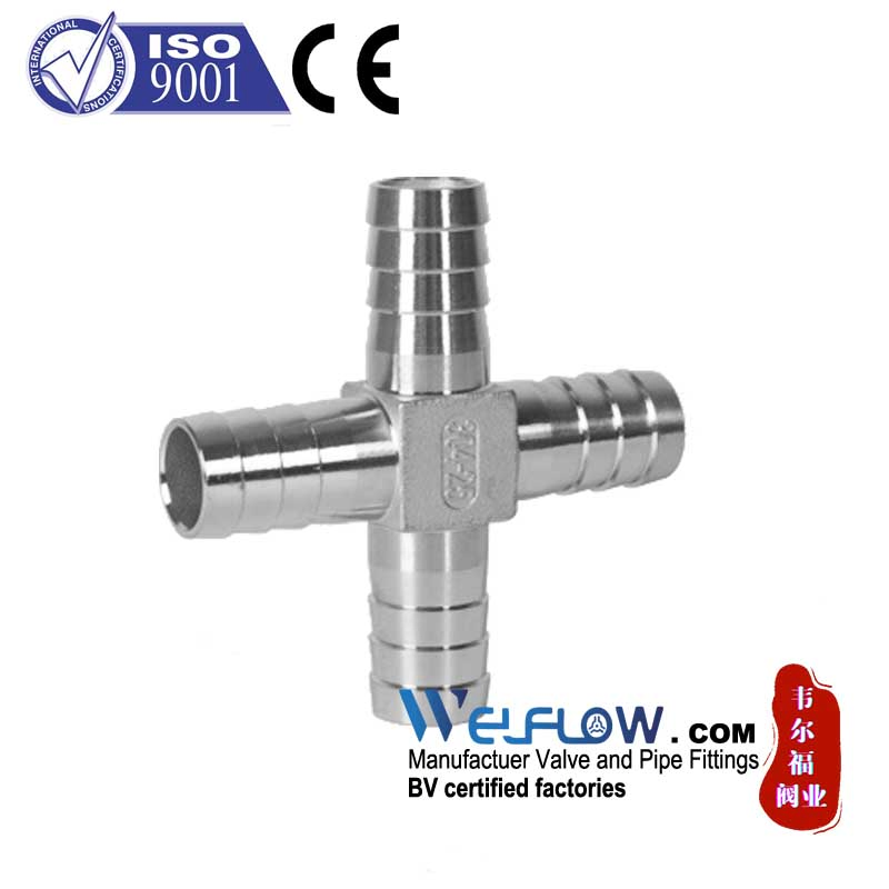 Corrosion-Resistant Stainless-Steel 304 Barb Fitting-2/3/4 Way Tee Cross for Air Hydraulic-Pneumatic Hoses
