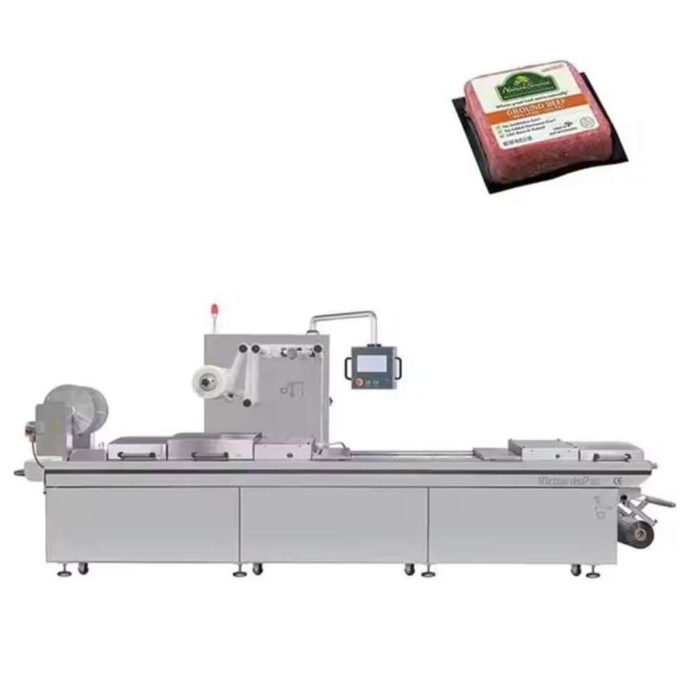 Fully Automatic Thermoforming Stretch Film Continuous Vacuum Packaging Sealing Machine for Corn, Chicken, Cheese, Beef
