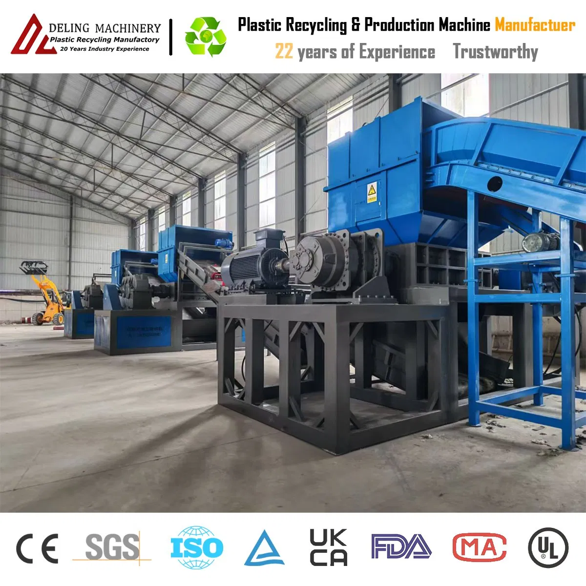 High Performance Deling Plastic Double Shaft Shredder Machine for Shredding Recycling PP Chemical Barrel Tray ABS PC Pet Plate POM Rubber EVA Block Tire Paper