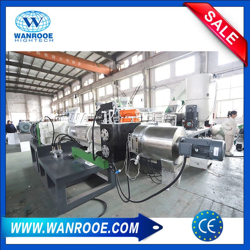 Recycle Waste Mulching PE Film Polyester Yarn Fiber Compounding Cooling Strand Cutting Double Stage Plastic Pelletizing Granulating Machine