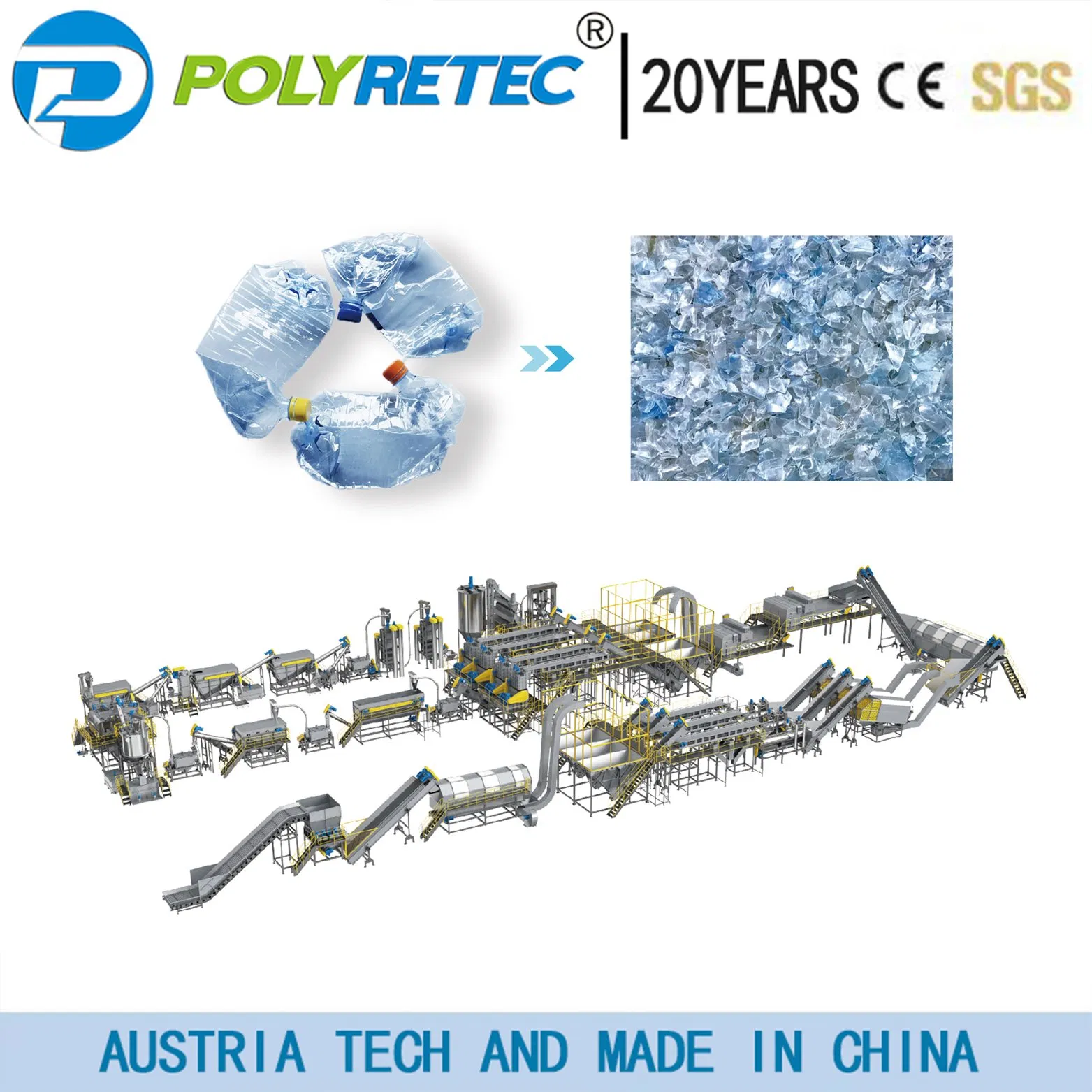 6000kg/Hour Hot Wash Pet Flakes Plastic Recycling Line Pet Bottle Crushing Washing Machine