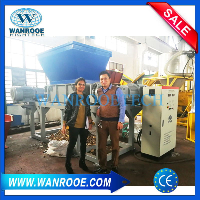 Double Shaft Waste Cardboard Paper Tire Rubber Metal Scrap Wood Lump Barrels Drums Pipe and Plastic Shredder for Recycling Machine