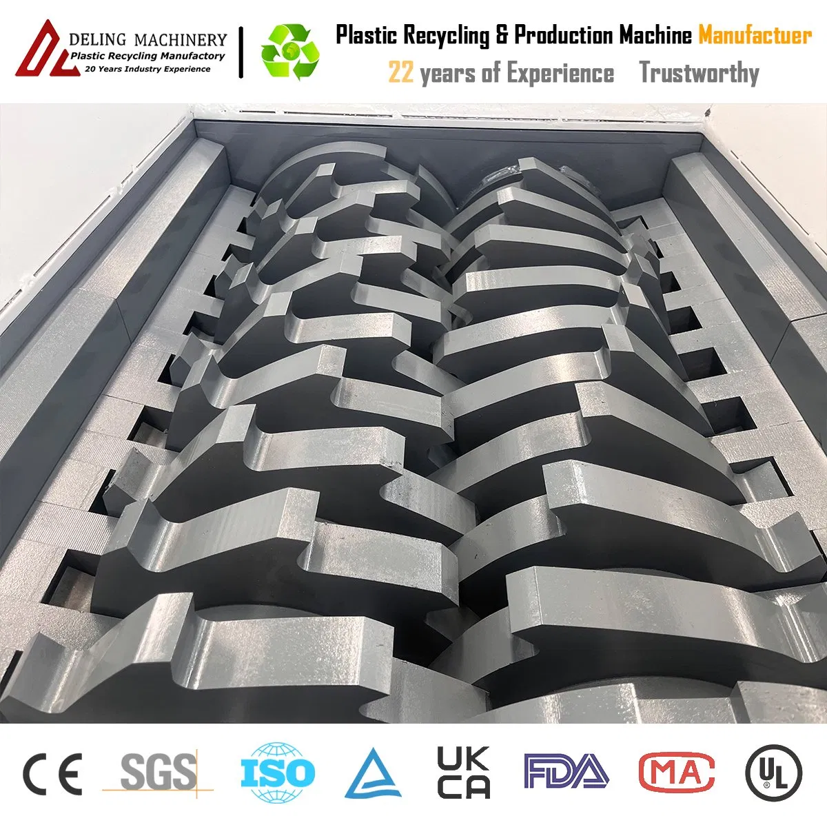 High Performance Deling Plastic Double Shaft Shredder Machine for Shredding Recycling PP Chemical Barrel Tray ABS PC Pet Plate POM Rubber EVA Block Tire Paper