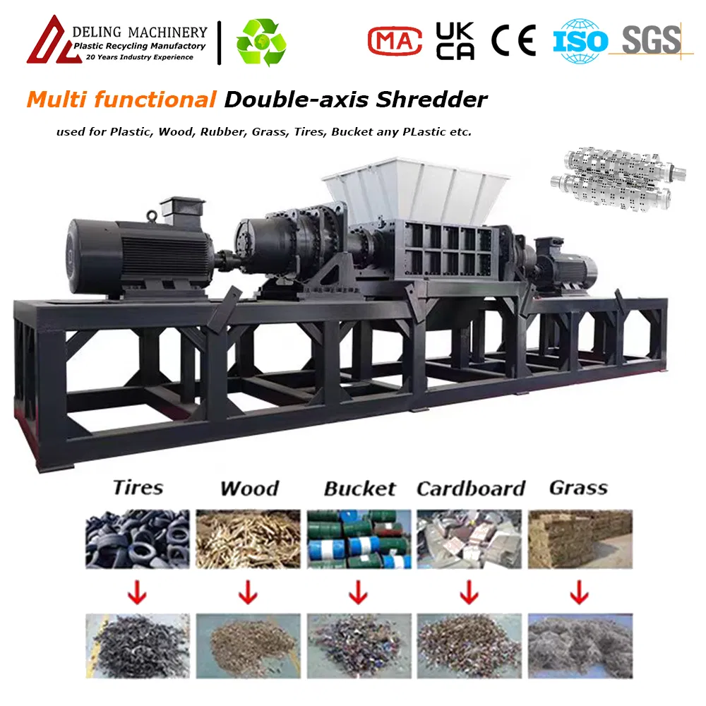 High Performance Deling Plastic Double Shaft Shredder Machine for Shredding Recycling PP Chemical Barrel Tray ABS PC Pet Plate POM Rubber EVA Block Tire Paper
