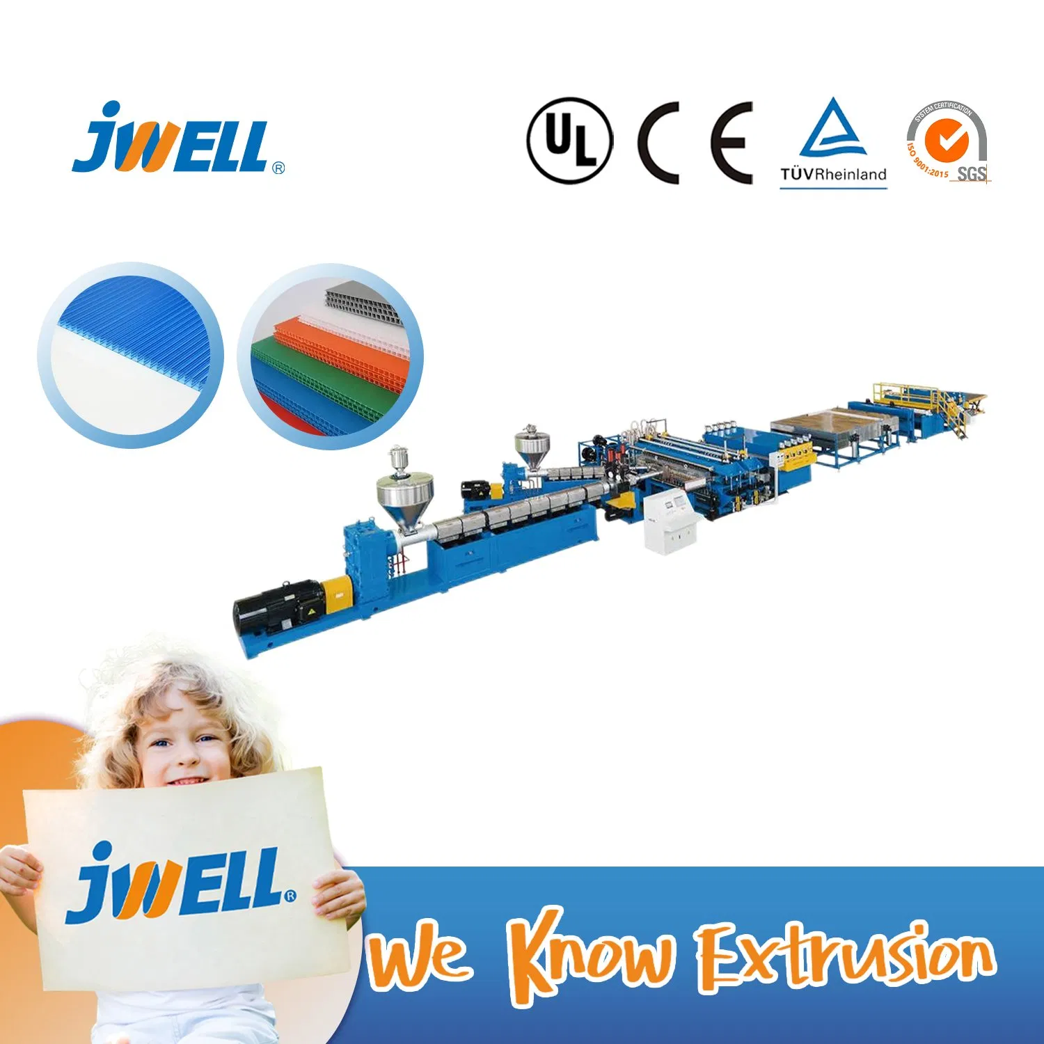 Jwell PE Plastic Hollow Cross Section Sheet/Plate/Board Machine Extrusion Line Extruder