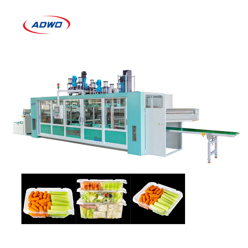 Three Stations Automatic Plastic Fast Food Box Container Thermoforming Vacuum Forming Machine