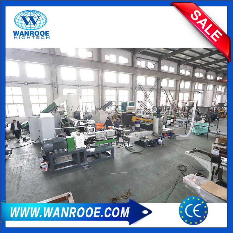 Recycle Waste Mulching PE Film Polyester Yarn Fiber Compounding Cooling Strand Cutting Double Stage Plastic Pelletizing Granulating Machine