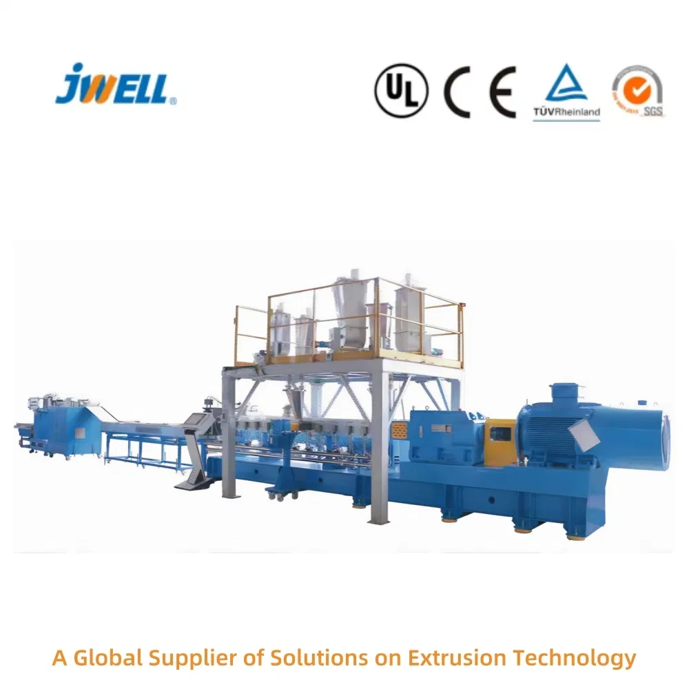 75 95 High Torque Twin Double Screw Plastic PE PP CaCO3 Talc Filler Masterbatch Extruder Line for PS/EVA/PC/ABS/PA6/PA66/TPE/TPU/FEP/LCP Compounding Machine