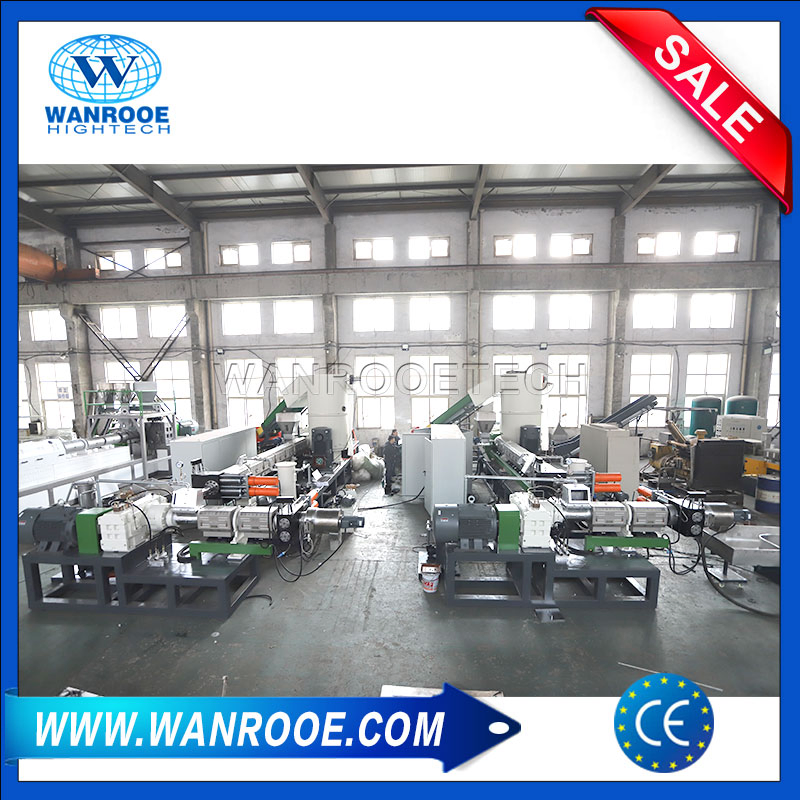 Recycle Waste Mulching PE Film Polyester Yarn Fiber Compounding Cooling Strand Cutting Double Stage Plastic Pelletizing Granulating Machine
