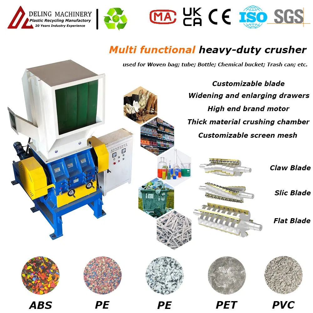 Powerful Vertical Plastic Crusher for PVC Pipe PP HDPE LDPE PE Pet Bottle Crushing Shredding Shredder Machine with Production Capacity 100-2000kg/H