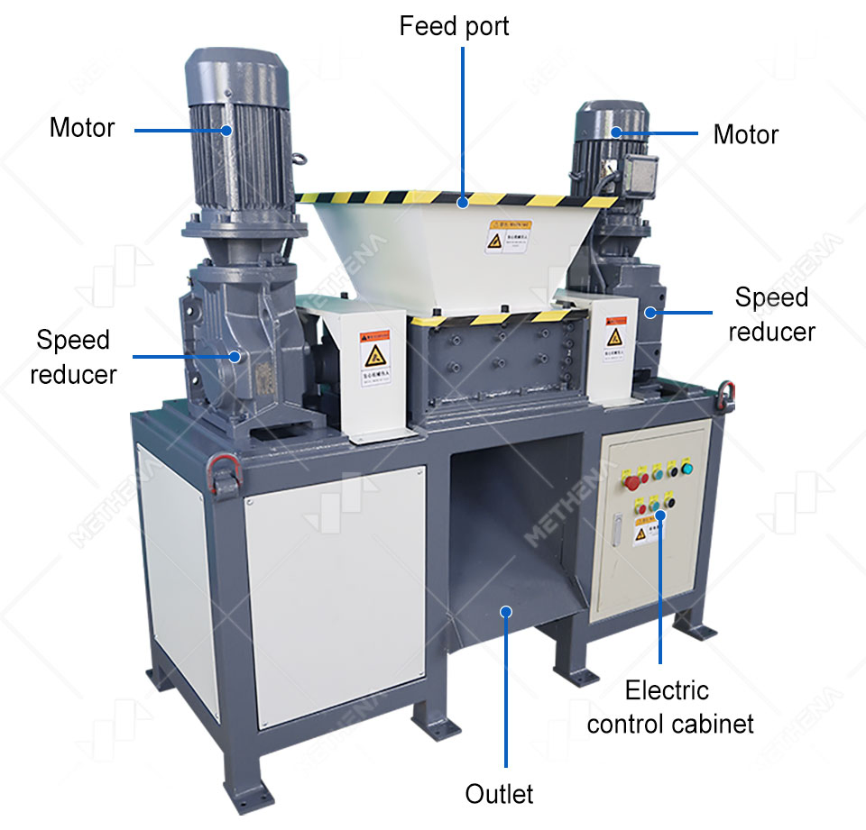 Industrial Manual Rubber Plastic Crusher Fibre Bone Multipurpose Car Motorcycle Tyre Rubber Shell Scrap Dual Shaft Metal Scrap Iron Cable Shredder Machine