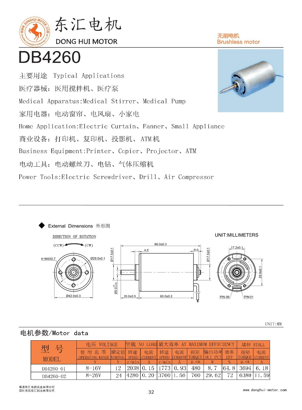 Motor specifications diagram