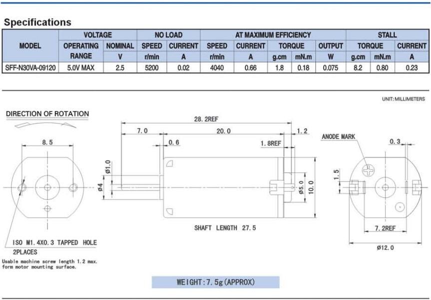 FF-N30 DC Motor Specification Drawing