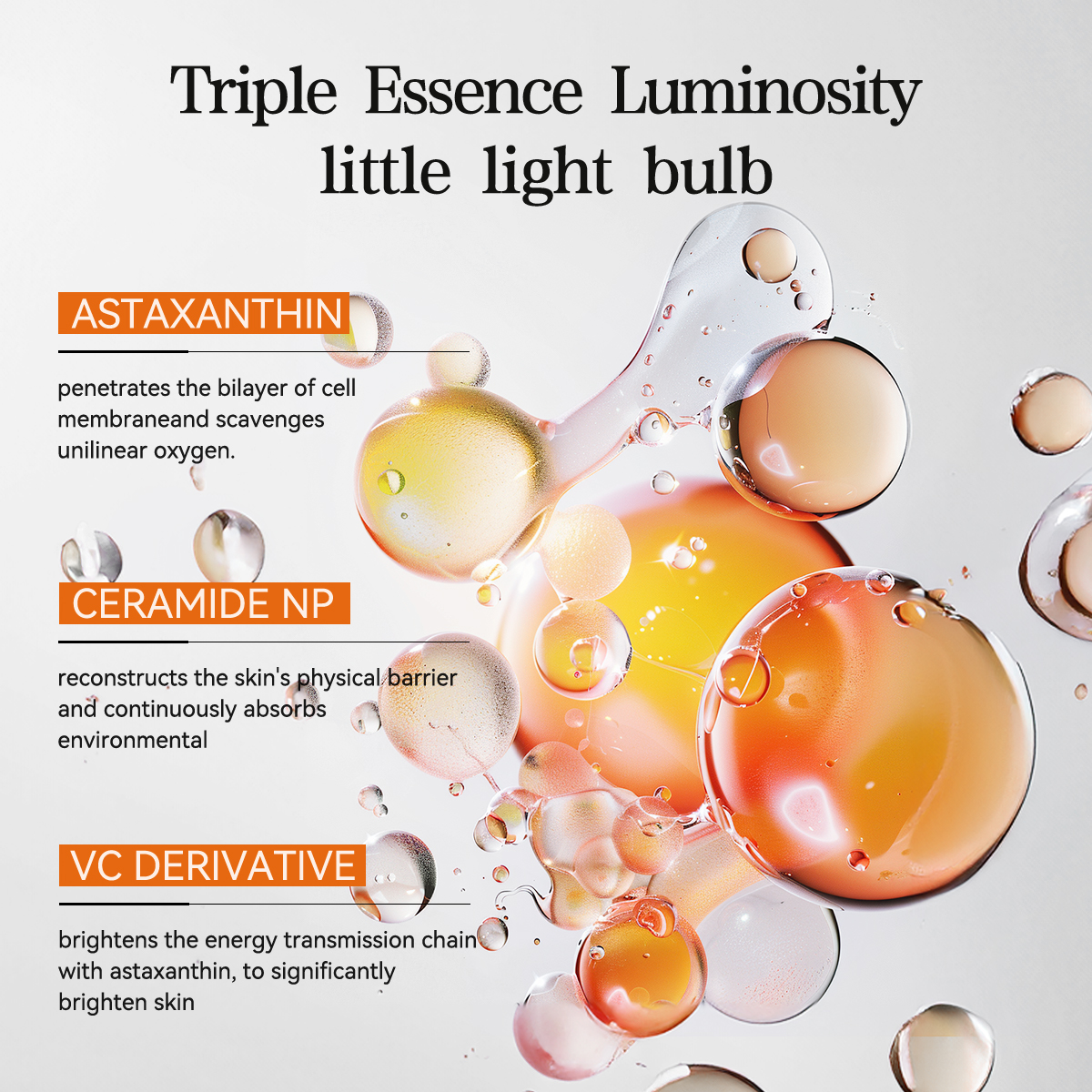 Customized OEM Organic Skin Care Essence Astaxanthin Ampoule Anti-oxidation Late Night Darkening Brightening Firming Serum