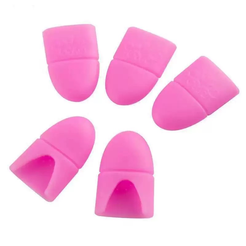 Manicure Care 5pcs Solid Set Pink Soft Silicone Nail Soak Caps Finger Gel Polish Removal Wraps Tool