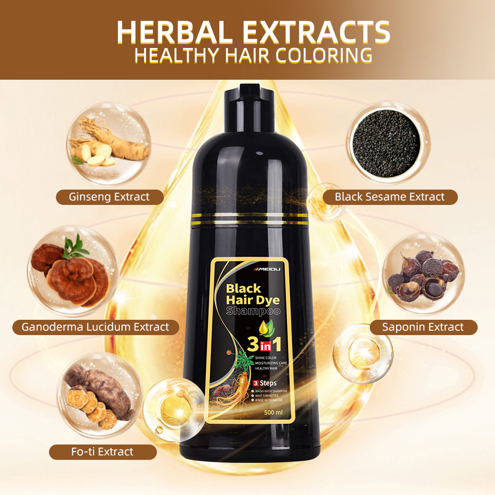 Meidu Oem Hair Styling Product Color Shampoo Non Allergic Ammonia Free Permanent Brown Herbal Black Hair Dye Shampoo
