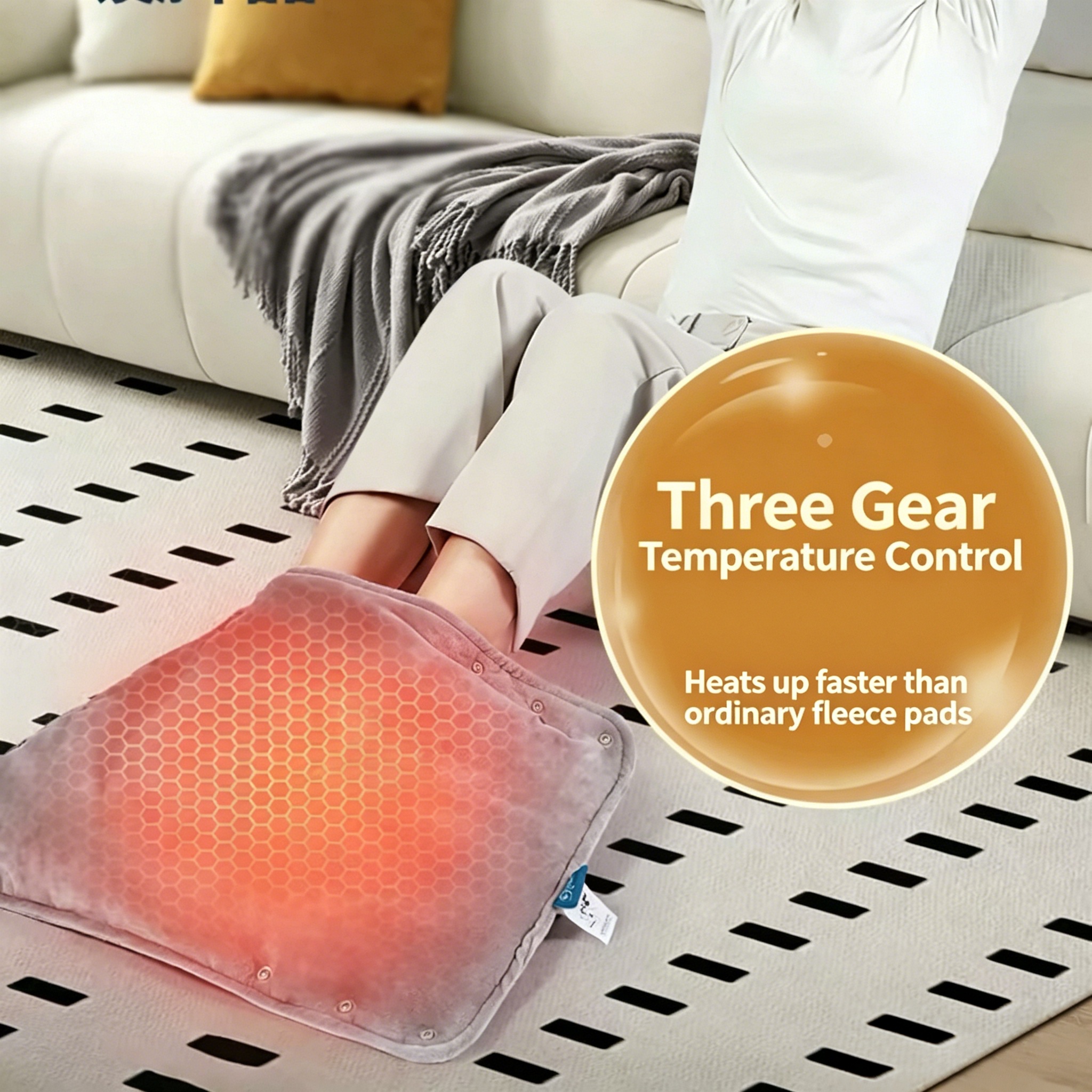 Portable Graphene Heated Foot Warmer &amp; Blanket, USB Type-C 3 Temp Settings, Washable For Office Car Outdoor Use