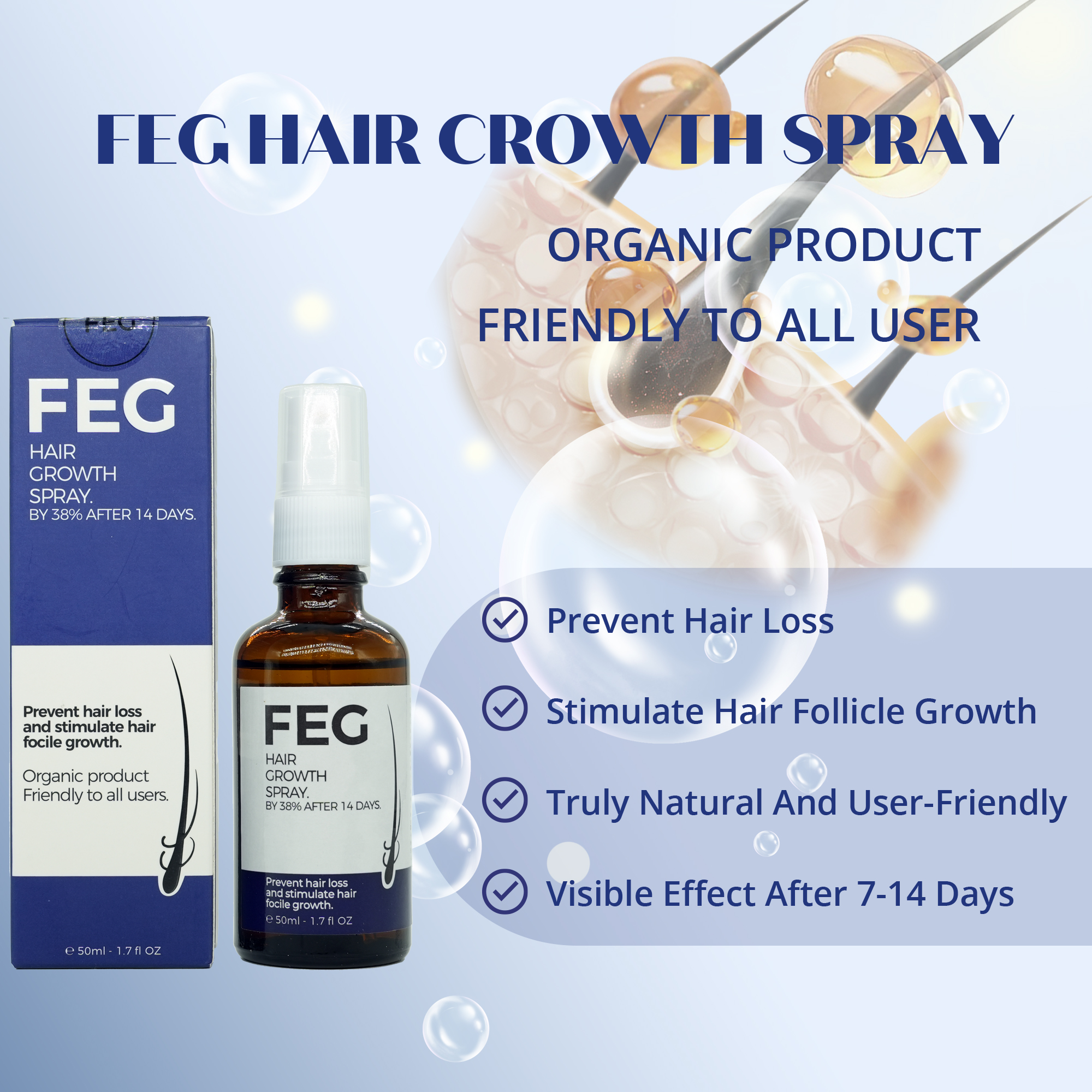 Organic Private Label 100% Natural Serum Scalp Care Spray Fast Hair Regrowth Hair Treatment FEG Hair Growth Spray