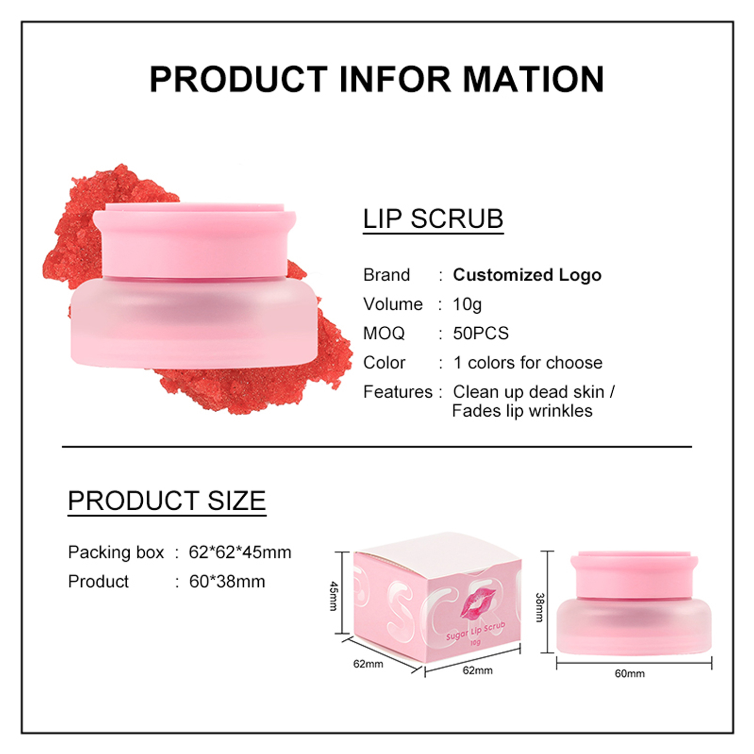Natural Vegan Moisturizing Strawberry Lip Scrub Pink Package Hot Selling Lip Scrub
