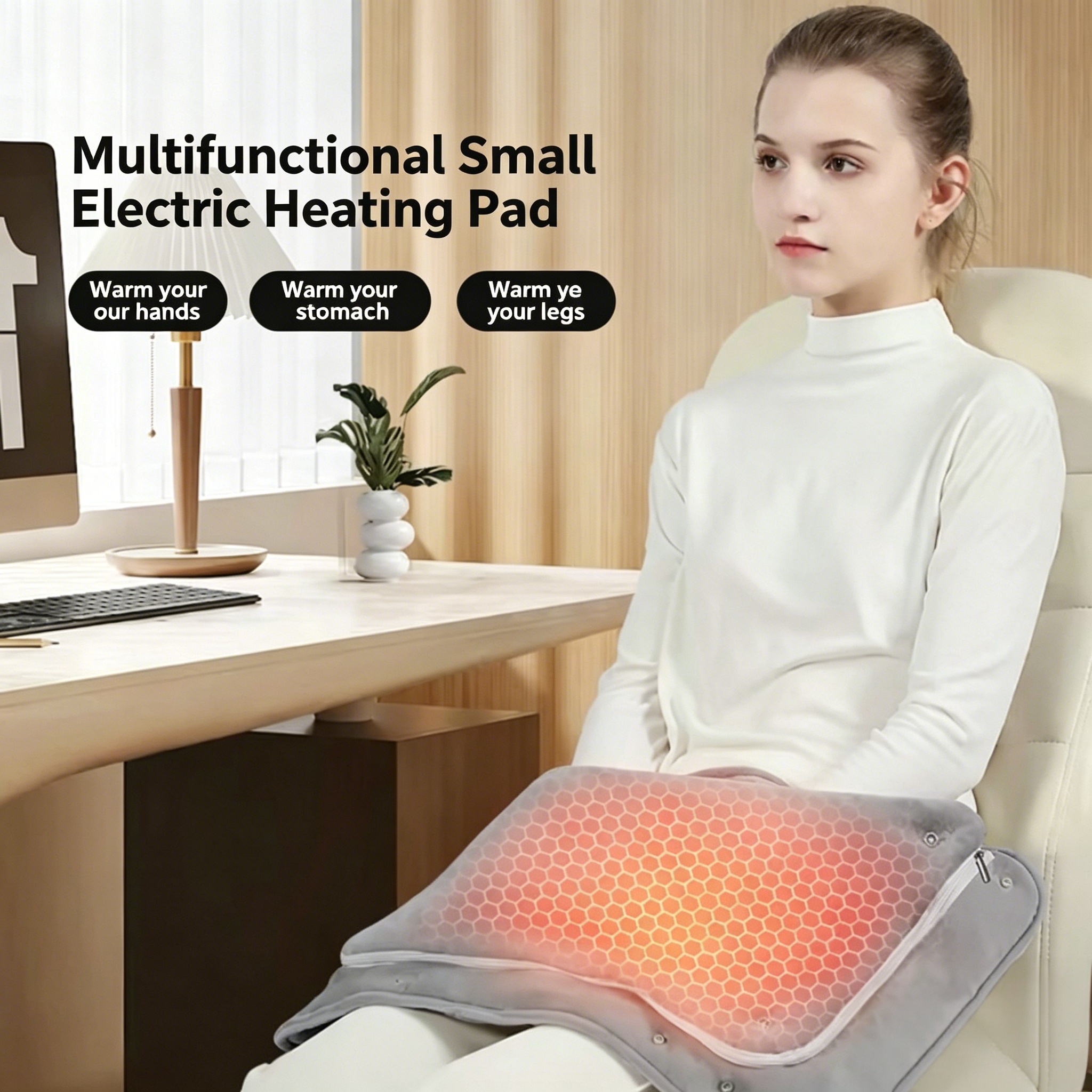 Portable Graphene Heated Foot Warmer &amp; Blanket, USB Type-C 3 Temp Settings, Washable For Office Car Outdoor Use