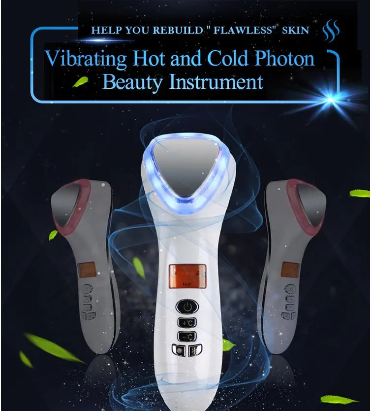 Home Use Beauty Device Multifunction Skin Care V Facial Lifting Vibrating Massager Red Photon Acne Treatment