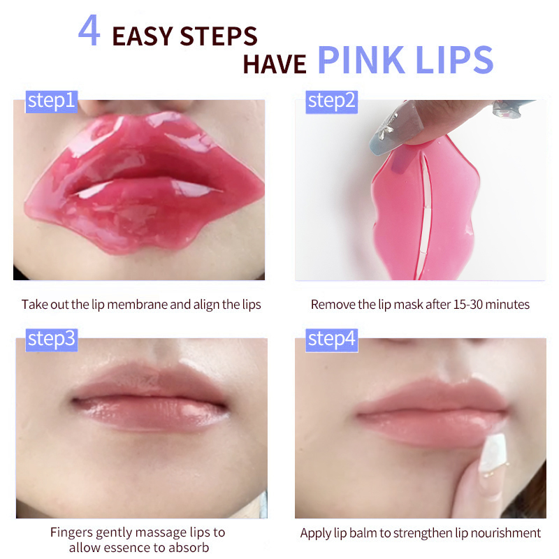 FKY Private Label pink Korea Skin Lip Care Hyaluronic Acid Collagen Hydrogel Sleeping Moisturizing Lip Mask
