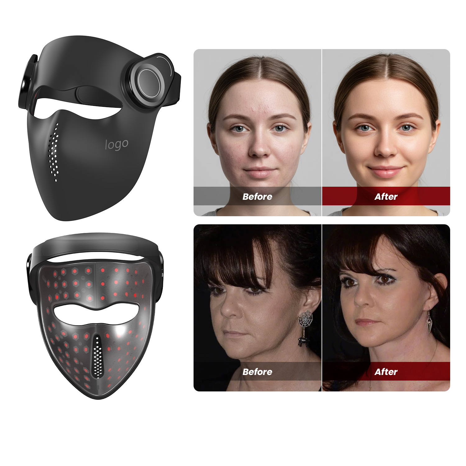 Custom 1064nm 7 Color Infrared Laser Silicone Led Face Masks Light Therapy Facial Red Light Therapy Mask Red Light Therapy Mask