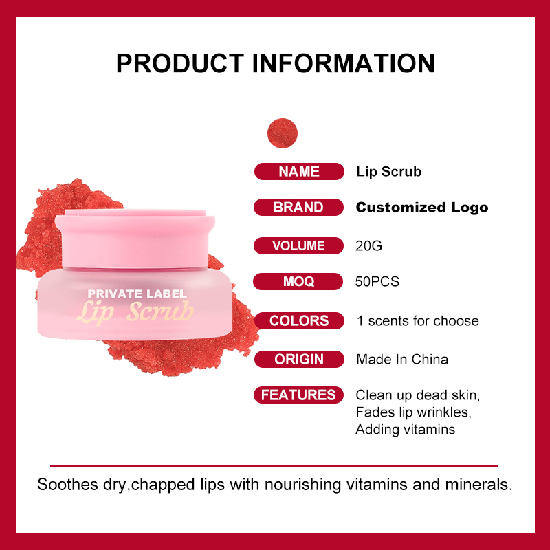 Natural Vegan Moisturizing Strawberry Lip Scrub Pink Package Hot Selling Lip Scrub