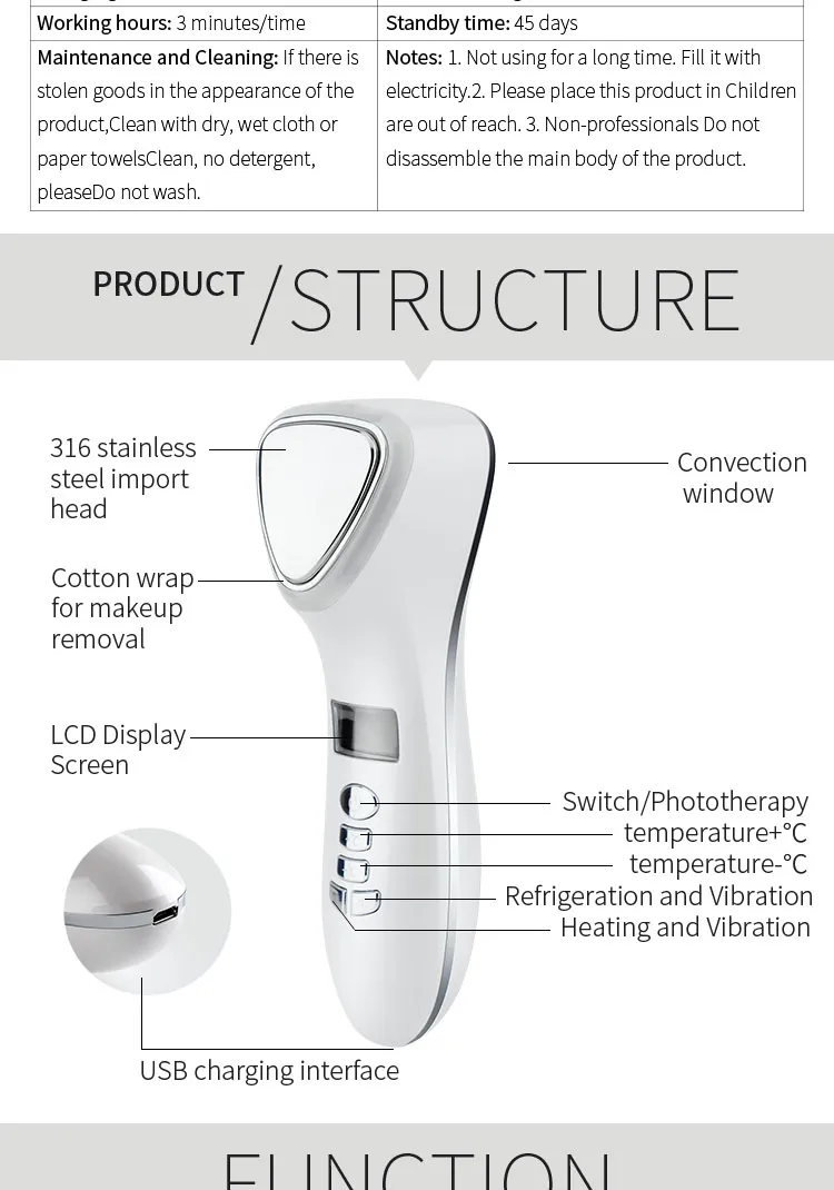 Home Use Beauty Device Multifunction Skin Care V Facial Lifting Vibrating Massager Red Photon Acne Treatment