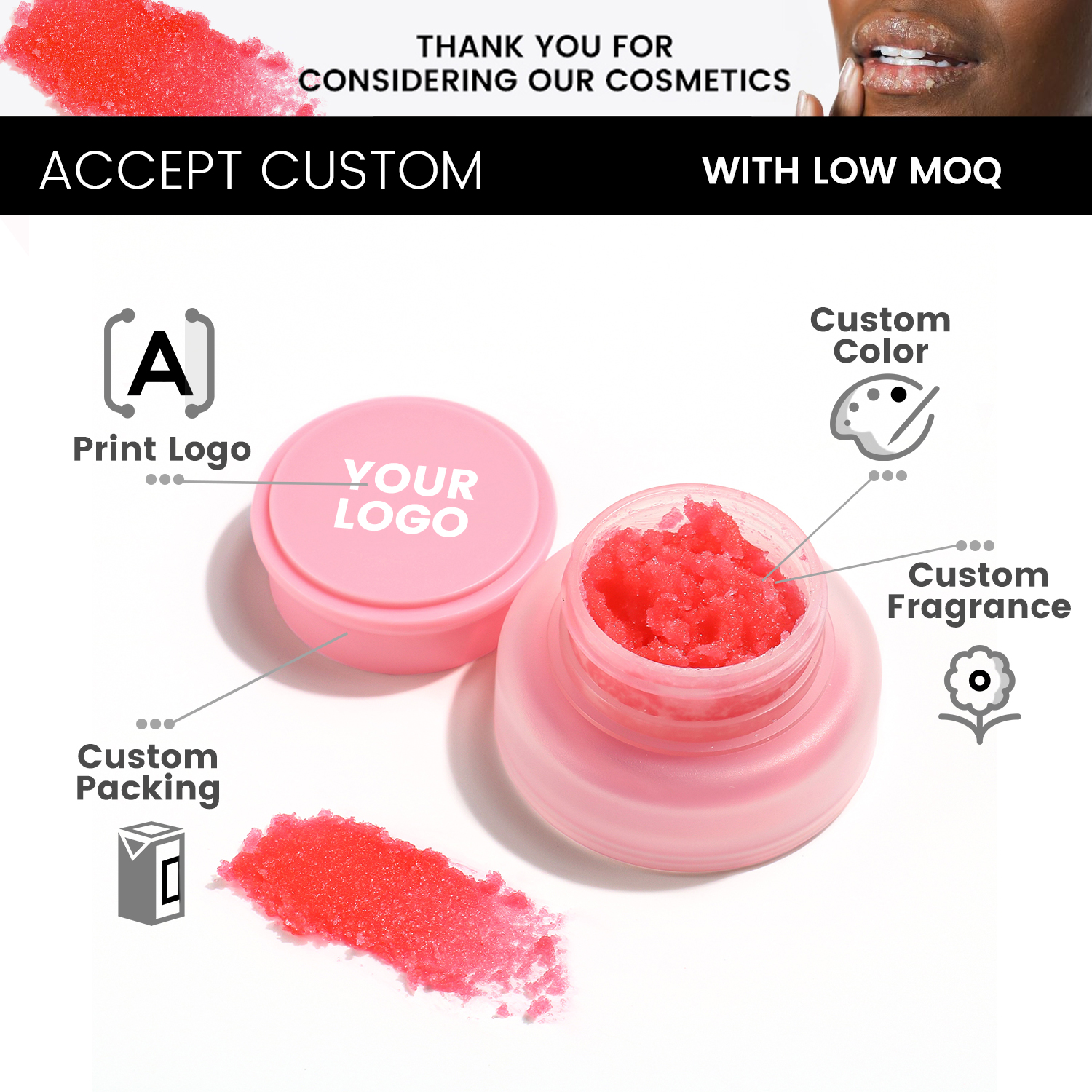 Natural Vegan Moisturizing Strawberry Lip Scrub Pink Package Hot Selling Lip Scrub