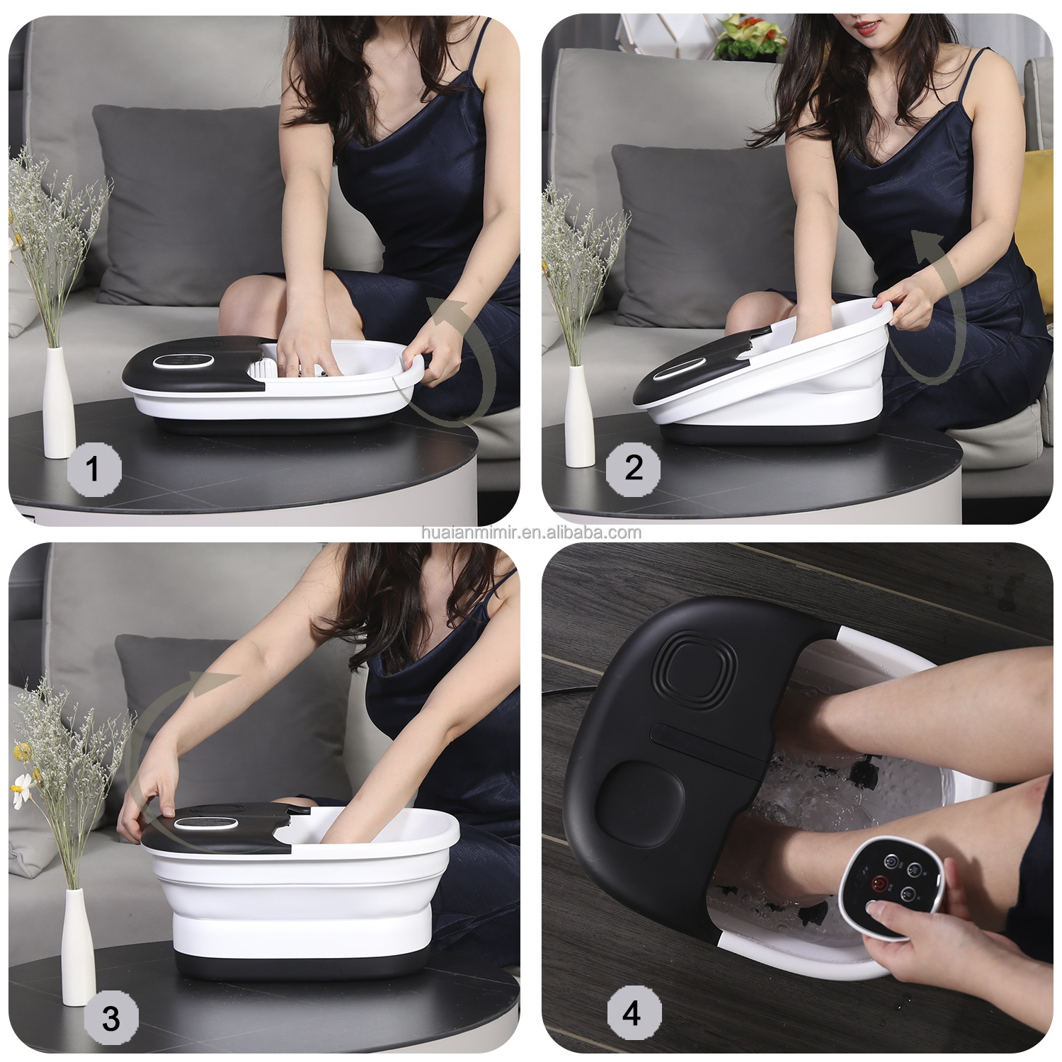Folding Bath Bucket Foot Spa Massager with Heating Adjustable Temperature Bubble Massage Wireless Control 4.5-6L Capacity