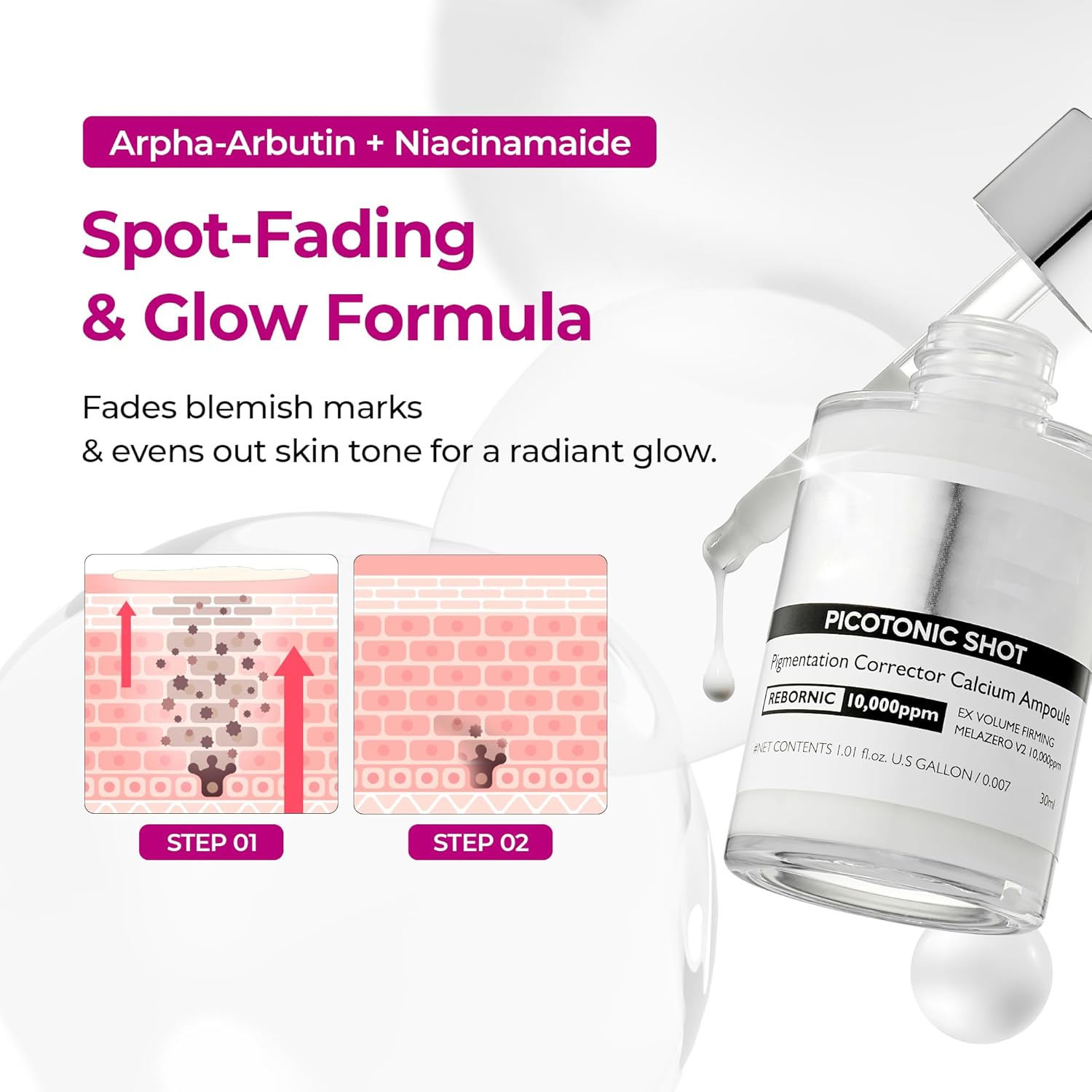 Pigmentation Corrector Calcium Ampoule Brightening Niacinamide Hyaluronic Acid Face Serum Drops