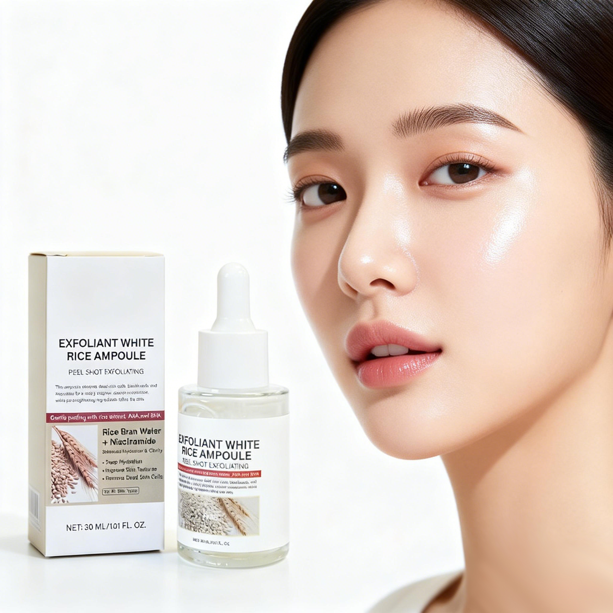OEM Rice Glow Ampoule Serum Triple Action Brightening & Moisturizing Gentle Exfoliating for All Skin Types