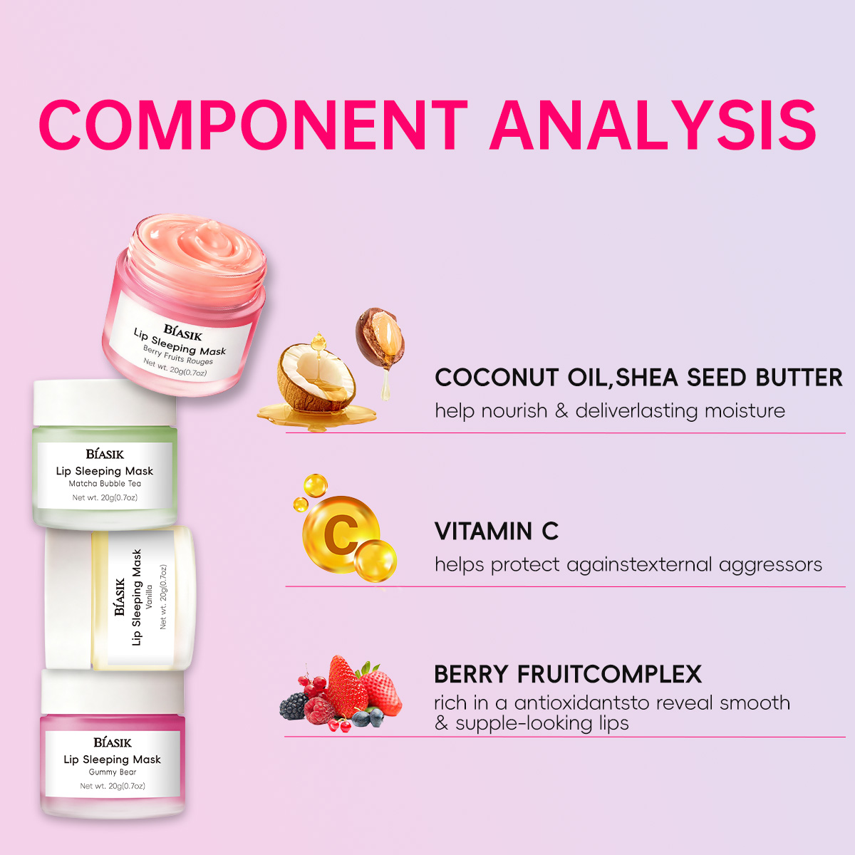 Berry Fruits Rouges Lip Sleeping Mask with Vitamin C Murumuru Shea Butter Antioxidants for Flaky Dry Lips Nourish Hydrate Mask
