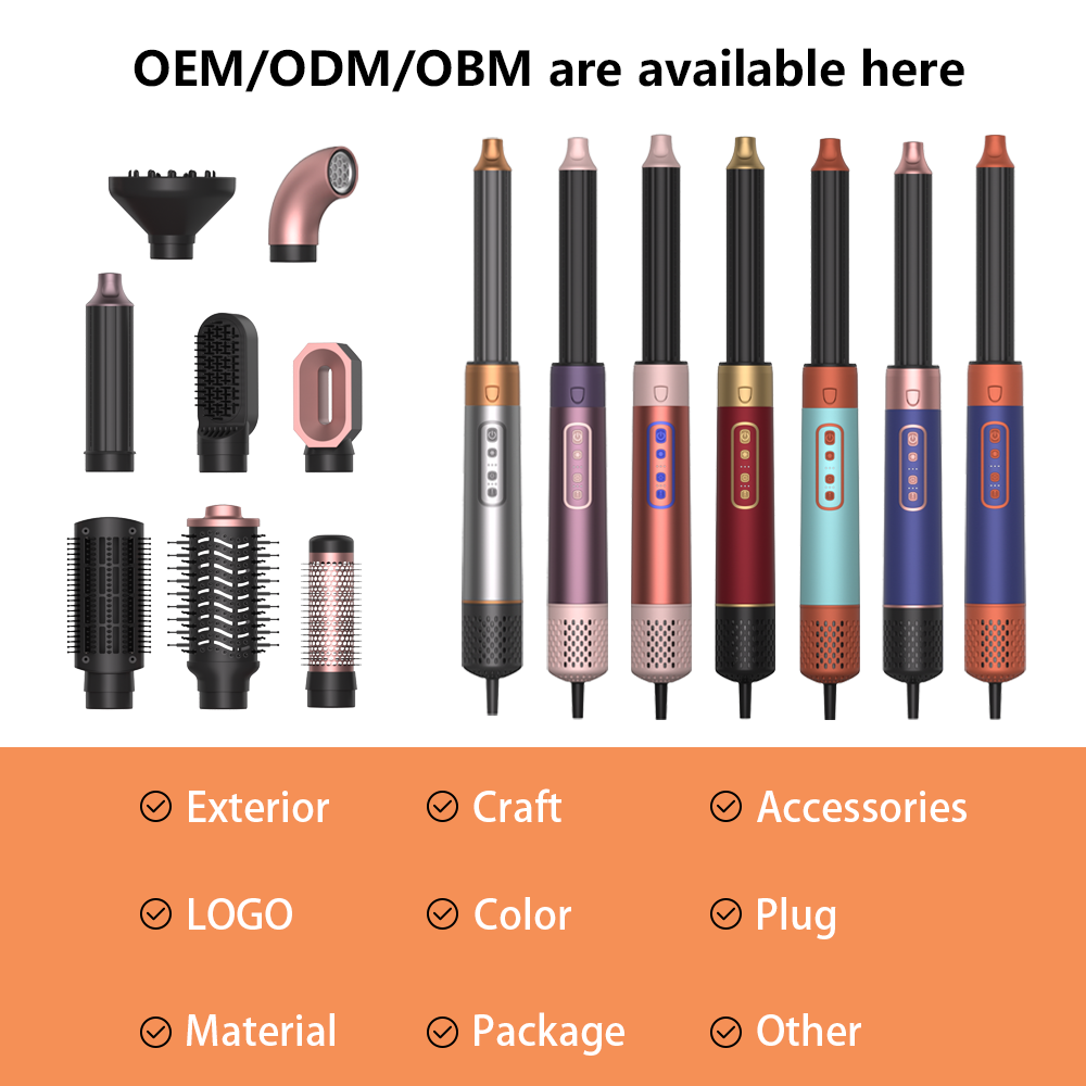 OEM Custom Color 1200W Hair Styler 110000 RPM Motor Speed Ionic Heat-Protectant Styling Tool Multi-attachment for Outdoor Hotel