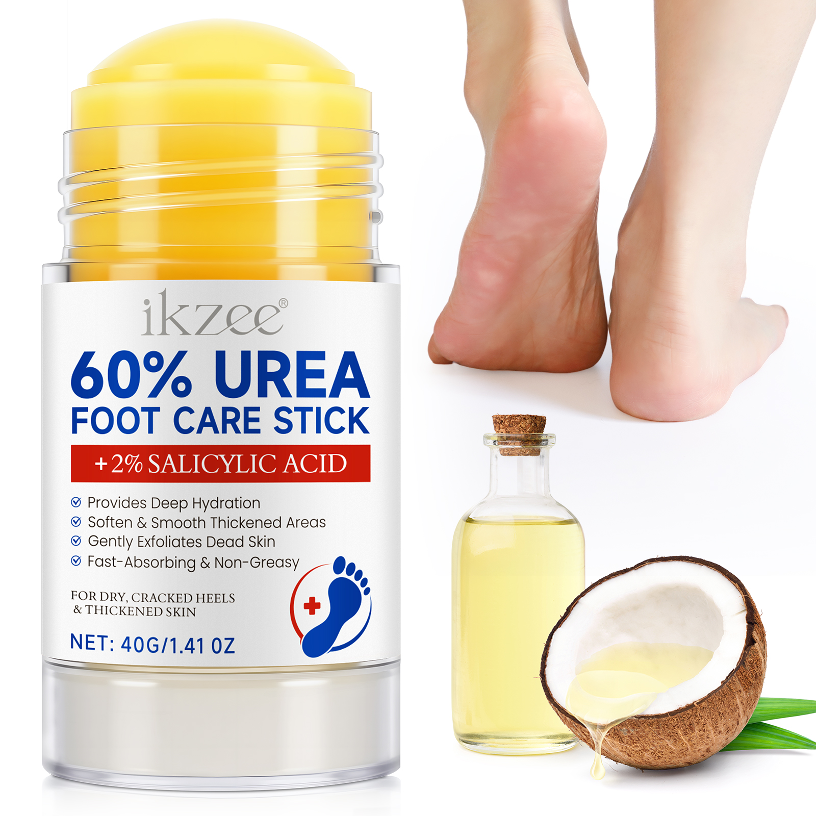 Ikzee 60% Urea Cream Stick for Dry and Cracked Heels, Ankle Callus Remover