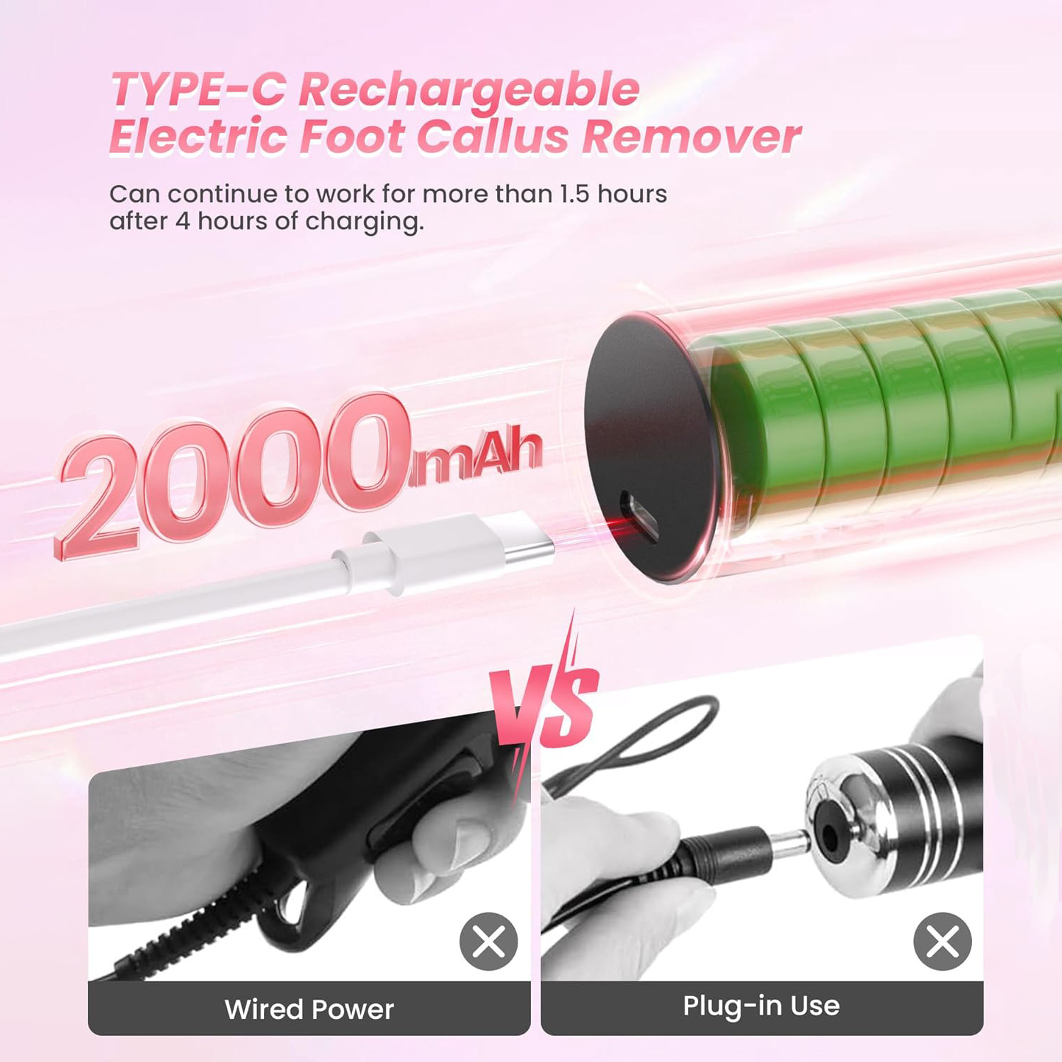Electric Durable Professional Foot File Callus Remover Pedicure Tool Foot Grinder Dead Skin Removal Smooth Feet Care Portable