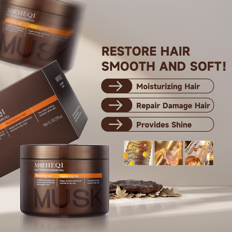 MOCHEQI MUSK Professional Hair Care Keratin Argan Oil Hair Mask Organic Hyaluronic Acid Treatment Products