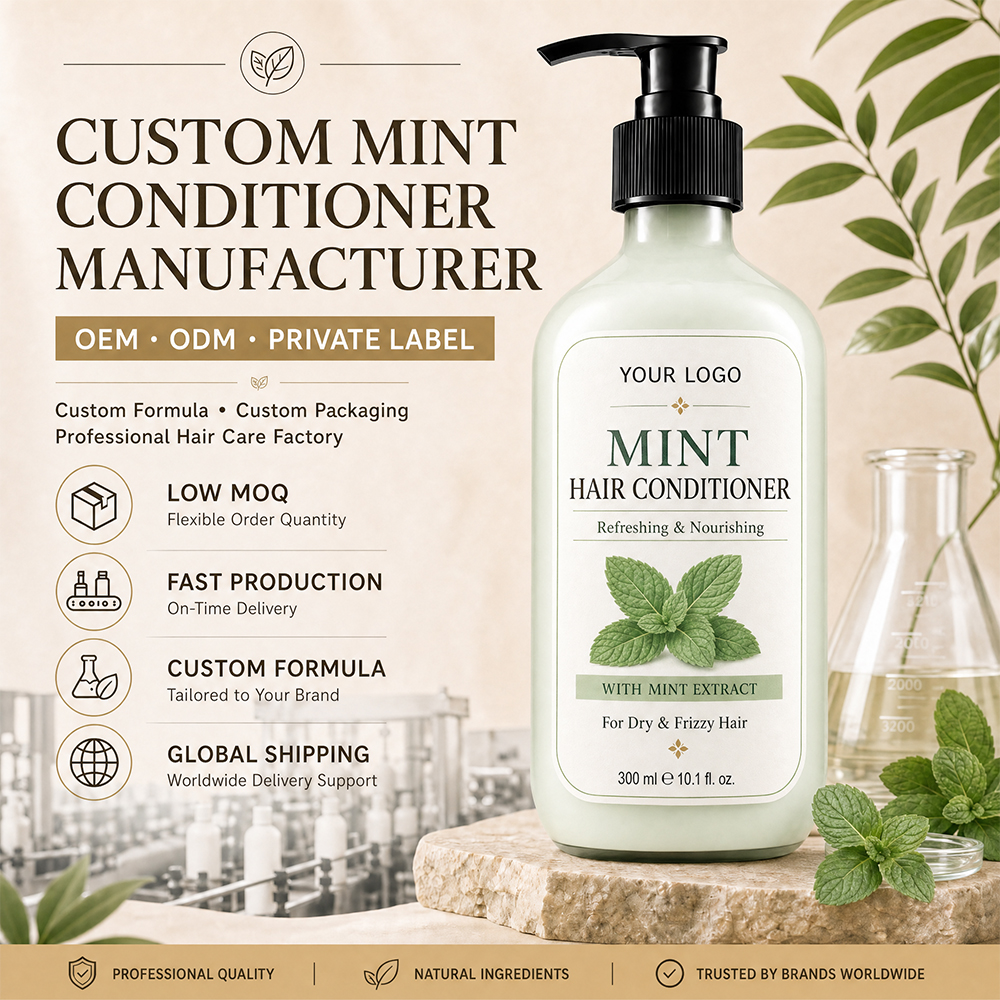 Private Label Mint Hair Conditioner Refreshing Nourishing Treatment For Dry Frizzy Hair Care Scalp Soothing Cream OEM