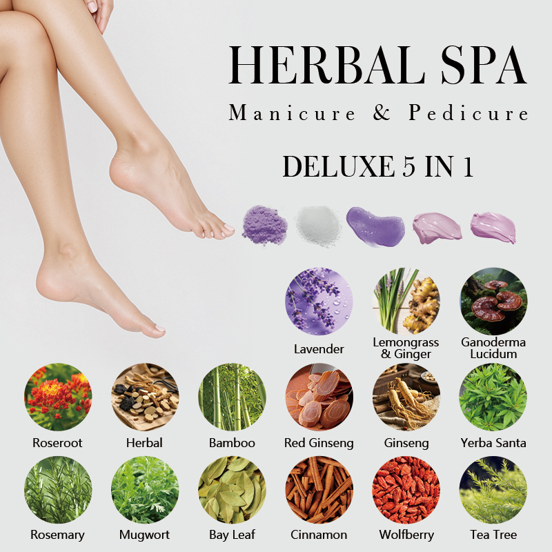 Deluxe Professional Grade Manicure and Pedicure Kit Products Herbal Pedicure Supplies Luxury 5 Step Foot Spa Pedicure Kit