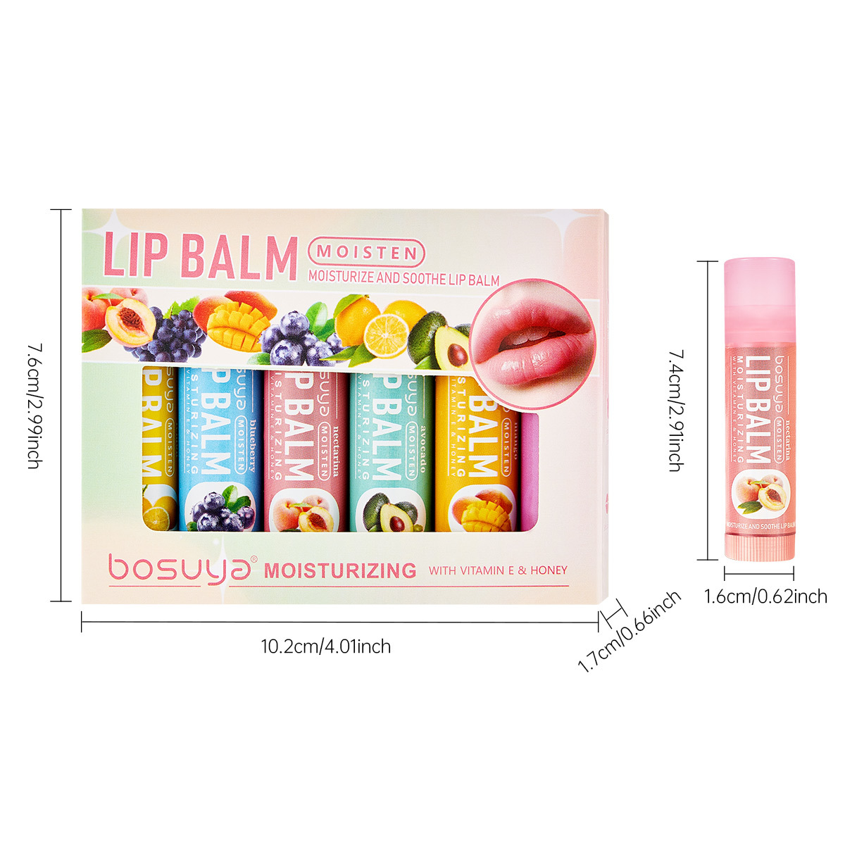 6-Pack Herbal Lip Care Lip Balm Set Fruit-Flavored Moisturizing Lip Balm