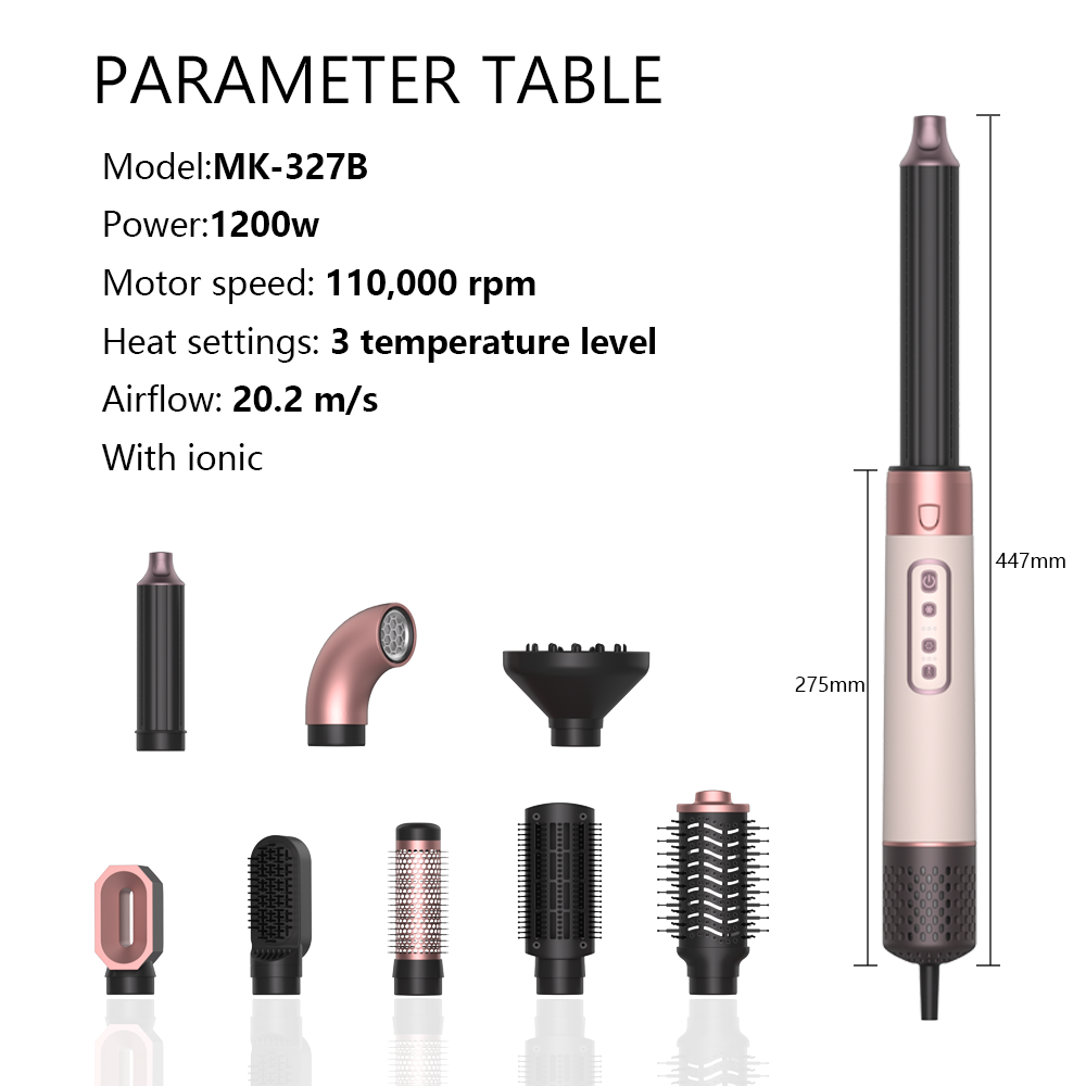 OEM Custom Color 1200W Hair Styler 110000 RPM Motor Speed Ionic Heat-Protectant Styling Tool Multi-attachment for Outdoor Hotel