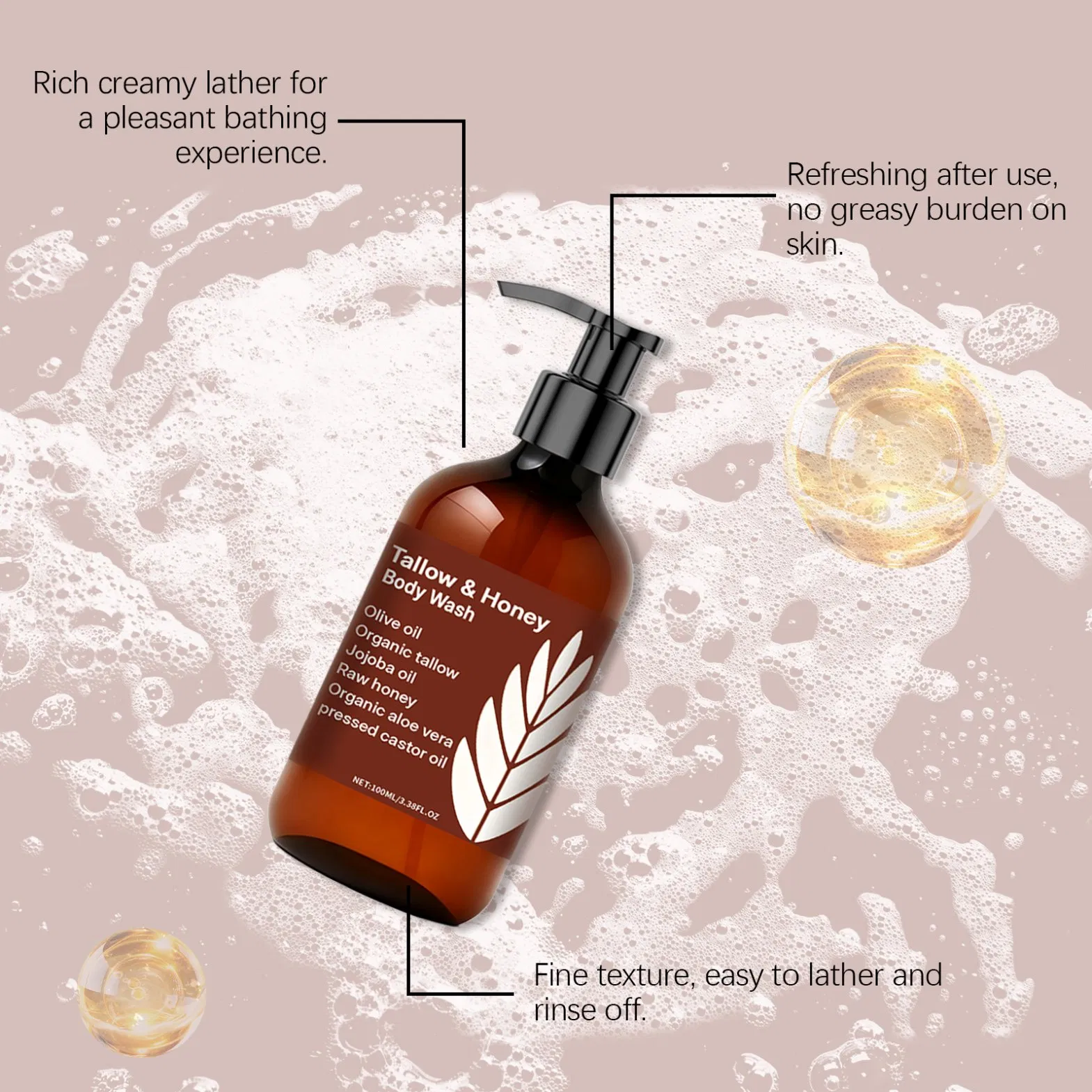 Private Label OEM Natural Organic Body Wash with High Quality Refreshements Turmeric Honey Body Wash Shower Gel
