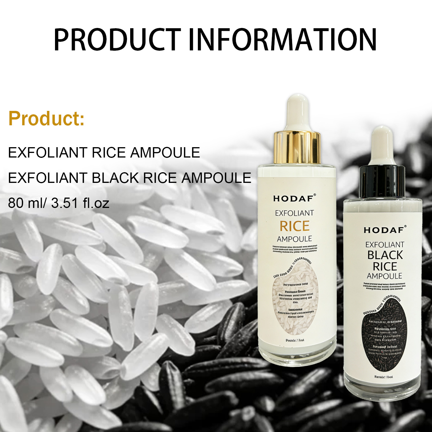 OEM ODM Face Peel Serum Exfoliant Rice Ampoule Brightening Exfoliating Moisturizing &amp; Anti-Aging Black and White Rice Ampoule