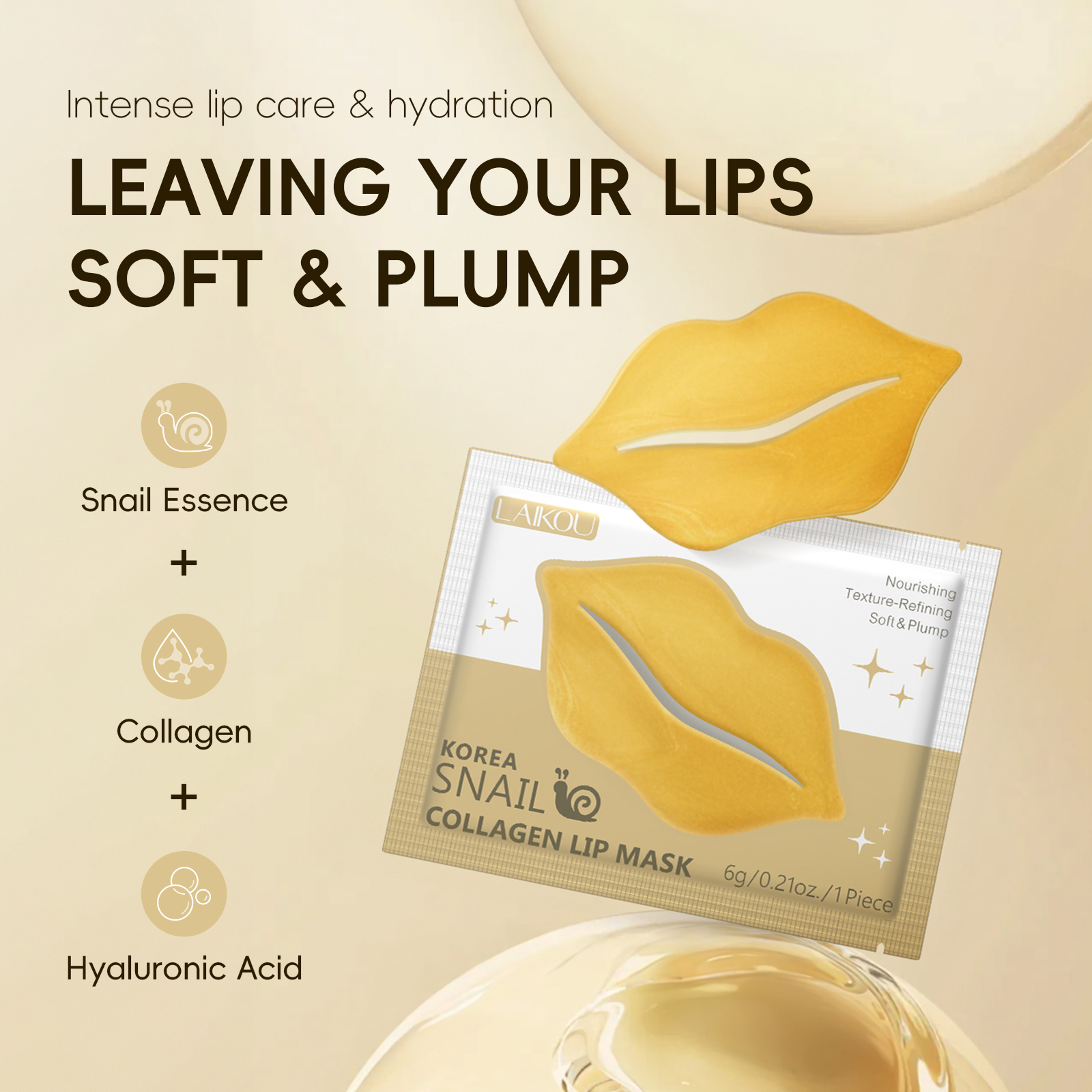 Laikou Snail Collagen Essence Lipmask Moisturizing Radiant Firming Whitening Skin Tender Lipmask