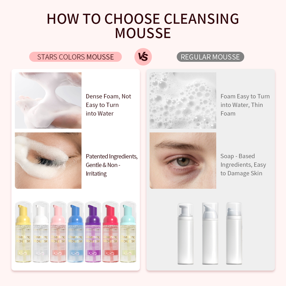 pH 5.5 Balanced Lash Shampoo Eyelash Extension Cleanser Oil Free Non-Irritating Eye Makeup Remover Gentle Foam Cleansing Mousse